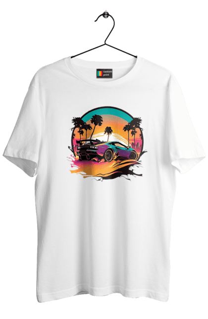 Футболка чоловіча з принтом "Ламборджині Сінтвейв". Авто, автомобіль, ламба, ламборджині, машини, сінтвейв. 2070702