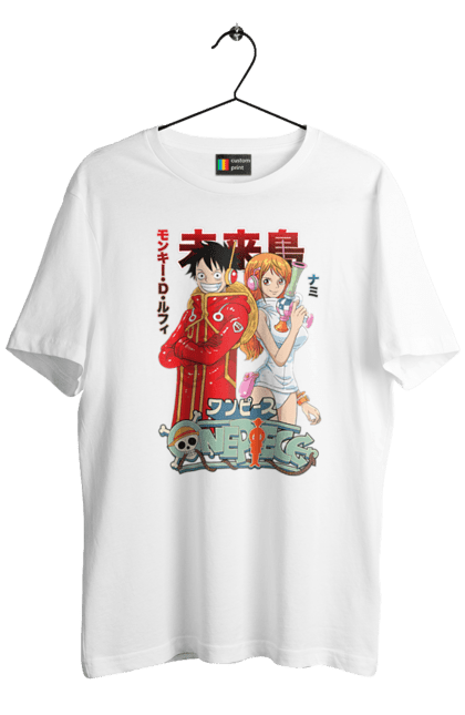 Men's t-shirt with prints One Piece Nami and Luffy. Anime, cat burglar, manga, nami, one piece, straw hat pirates. 2070702