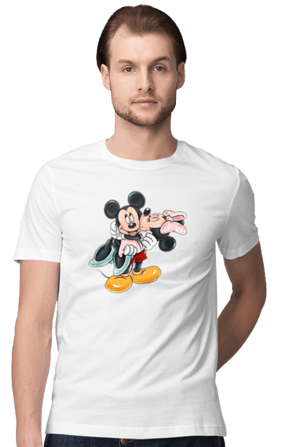 Футболка мужская с принтом Микки Маус и Минни Маус. Mickey mouse, minnie mouse, дисней, микки, микки маус, минни маус, мультфильм. 2070702