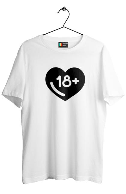 Футболка чоловіча з принтом "18+". 18+, запрет, секс, сердце, черное. 2070702