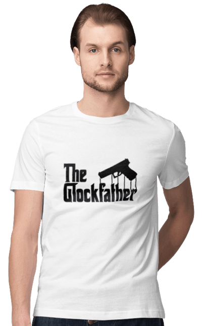 Men's t-shirt with prints The Glockfather. Firearm, gangster, glock, glockfather, godfather reference, gun, pistol, weapon. 2070702