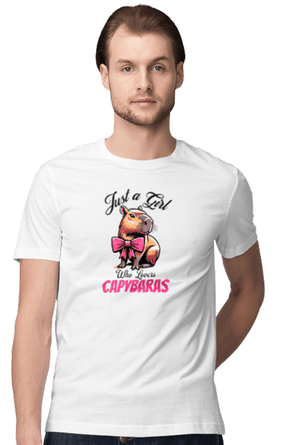 Men's t-shirt with prints Capybara. Animal, bow, capybara, pink, rodent. 2070702