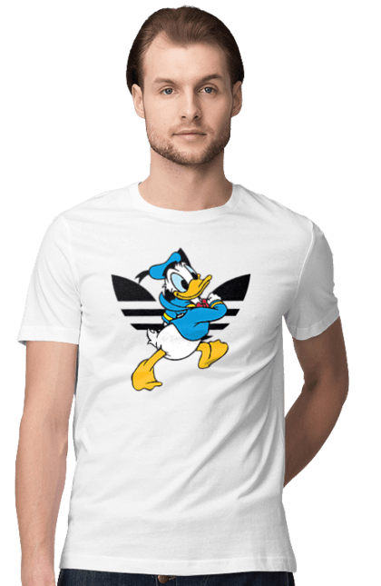 Футболка мужская с принтом Adidas Дональд Дак. Adidas, daisy duck, donald duck, адидас, дейзи дак, дональд дак, мультсериал, мультфильм. 2070702