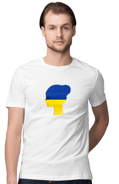 Футболка чоловіча з принтом "Україночка". Війна, дівчина, жовто синій, прапор, україна. Print Shop