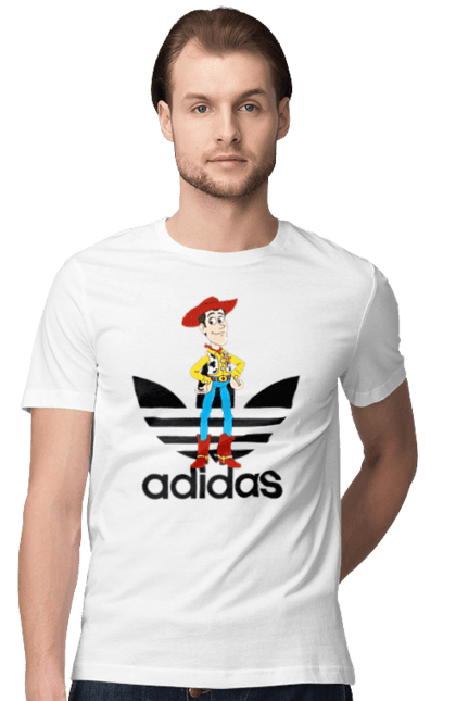 Футболка мужская с принтом Adidas Вуди. Adidas, toy story, woody, адидас, вуди, история игрушек, мультфильм. 2070702