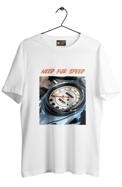 Футболка чоловіча з принтом "Мото 3". Байкер, дорогая, мотоцикл, ретро, скорость, спидометр, стиль жизни. 2070702