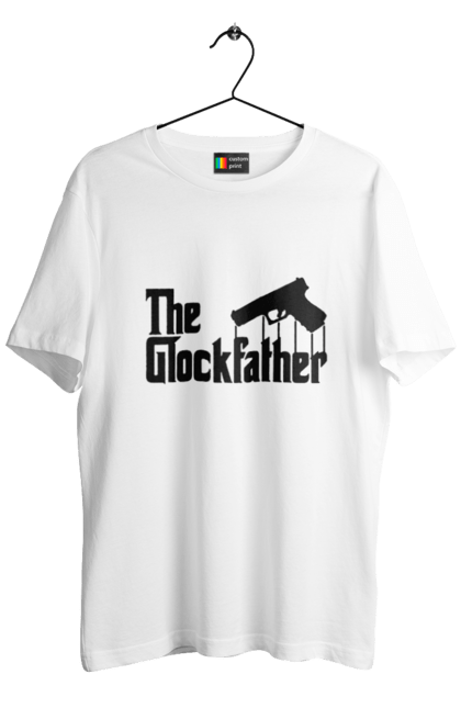 Men's t-shirt with prints The Glockfather. Firearm, gangster, glock, glockfather, godfather reference, gun, pistol, weapon. 2070702