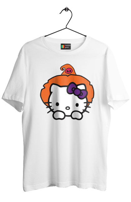 Men's t-shirt with prints Hello Kitty Halloween. Brand, cat, character, halloween, hello kitty, kitten, kitty, witch. 2070702