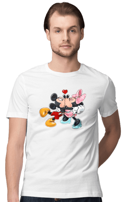 Футболка мужская с принтом Микки Маус и Минни Маус. Mickey mouse, minnie mouse, дисней, микки, микки маус, минни маус, мультфильм. 2070702