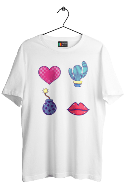 Футболка чоловіча з принтом "Серце, Кактус, Бомба, Губи". Бомба, губи, кактус, серце. 2070702