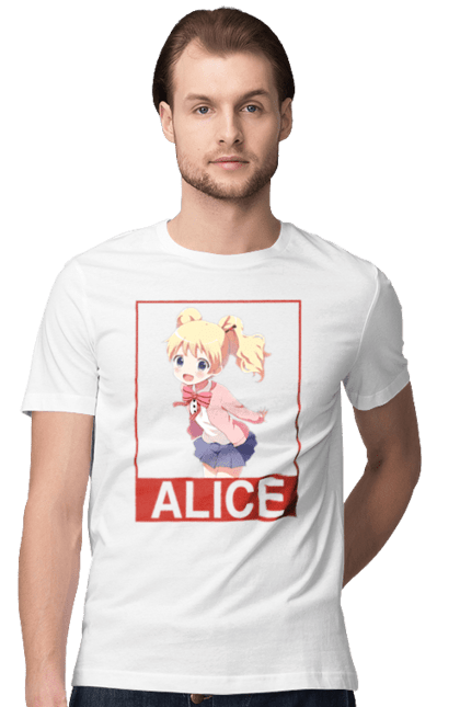 Men's t-shirt with prints Kiniro Mosaic Alice Cartelet. Alice, alice cartelet, anime, gold mosaic, kiniro mosaic, kinmoza, manga. 2070702