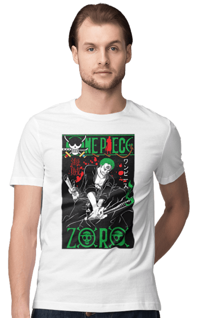 Men's t-shirt with prints Zoro one piece. One piece, roronoa zoro, van pees anime, van pis, zoro, zoro one piece, zoro van pis. CustomPrint.market