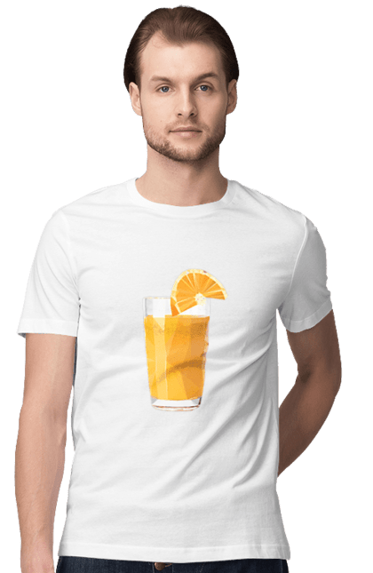 Футболка чоловіча з принтом "Склянка апельсинового соку". Апельсин, апельсиновий, напій, сік, склянка соку. Print Shop