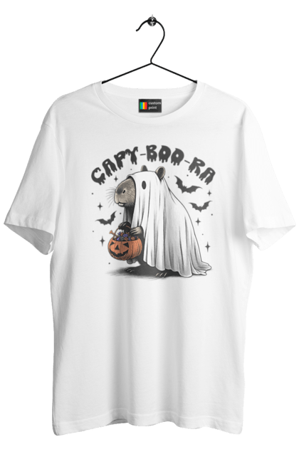 Men's t-shirt with prints Capybara Halloween. Animal, capybara, ghost, halloween, holiday, moon, pumpkin, rodent. 2070702