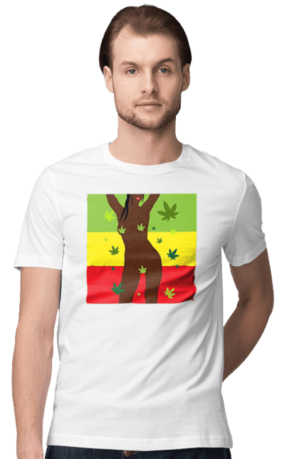 Футболка чоловіча з принтом "Гола Дівчина І Конопля". Гола, конопля, курити, сиськи. 2070702