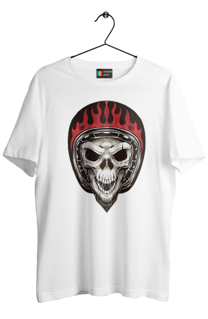 Футболка чоловіча з принтом "Череп в мотошоломі". Мото, скелет, череп, шолом. 2070702