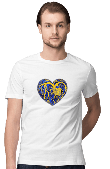 Футболка чоловіча з принтом "Серця незламних". Артерія, жовто сині, серце, символіка, україна. CustomPrint.market
