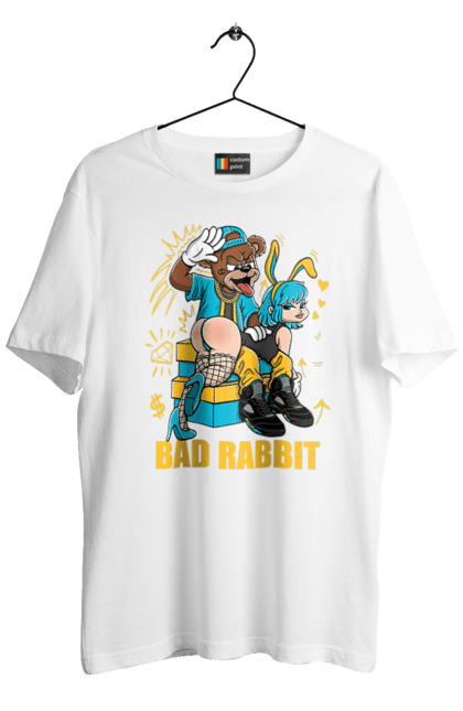 Футболка чоловіча з принтом "Поганий кролик". Бдсм, ведмідь, дівчина, кролик, поганий кролик, прикольна, смішна. 2070702