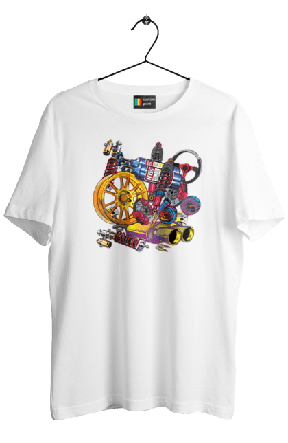 Men`s t-shirt with prints Carparts. Auto parts, car, carparts, drive, drug, machine, race. 2070702