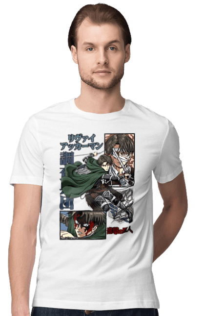 Men's t-shirt with prints Attack on Titan Levi. Ackerman, anime, attack on titan, levi, manga, shingeki no kyojin, survey corps. 2070702