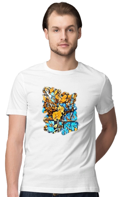 Желтые цветы на синем фоне.