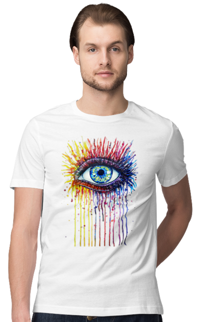 Футболка мужская с принтом Красочно Течет Глаз. Глаз, краски. 2070702