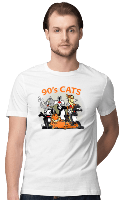 Men's t-shirt with prints 90s Cats Cartoons. Animated series, cartoon, cat, cats, garfield, tom. 2070702