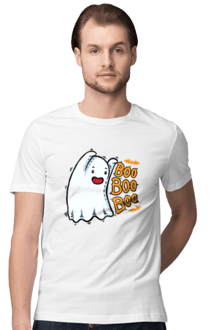 Men's t-shirt with prints Ghost. Costume, ghost, halloween, holiday, october, october 31, scary, sweets, trick or treat. 2070702