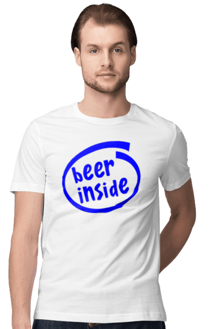 Футболка чоловіча з принтом "Пиво всередині". Айті, айтішник, алкоголь, жарт, кодировщик, логотип, пародія, пиво, програміст, сисадмін, торгова марка, хобі, юмор. ART принт на футболках