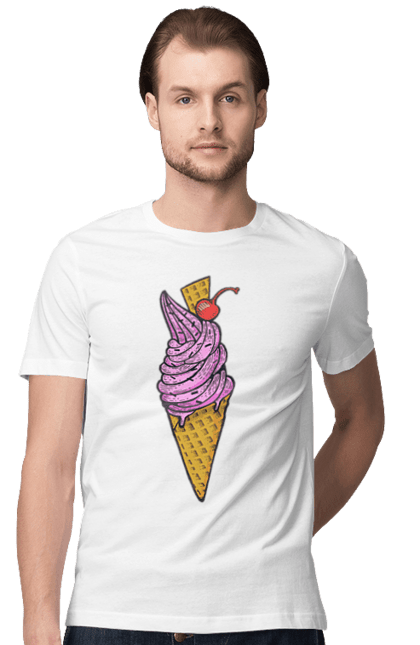 Футболка чоловіча з принтом "Морозиво З Вишенькою". Вишня, морозиво, солодкість. ART принт на футболках