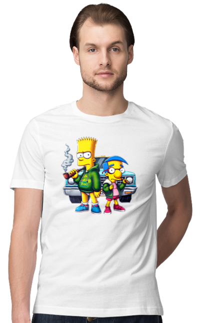 Men's t-shirt with prints Bart Breaking Bad. Bart, breaking bad, cartoon, character, laboratory, milhouse, serial, simpson, simpsons. 2070702