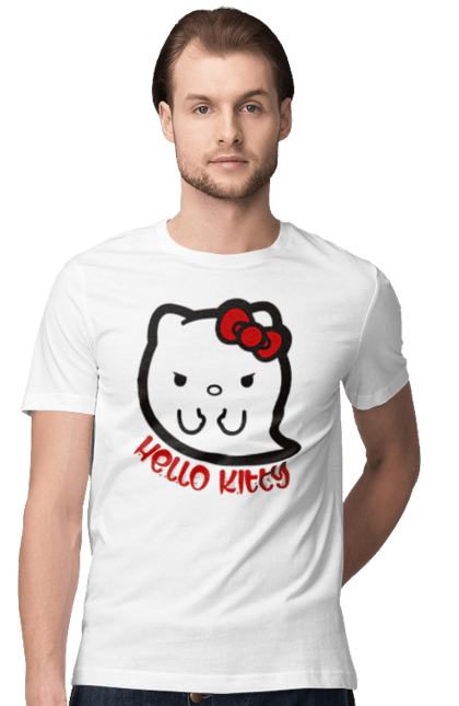 Men's t-shirt with prints Hello Kitty Halloween. Brand, cat, character, ghost, ghost, halloween, hello kitty, kitten, kitty. 2070702