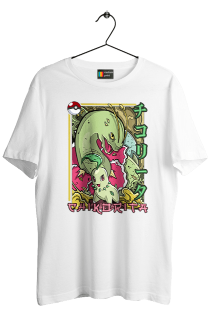 Men's t-shirt with prints Pokemon Chikorita. Anime, chikorita, games, nintendo, pokemon, pokemon go. 2070702