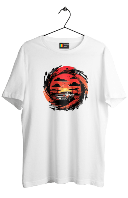 Футболка чоловіча з принтом "Феррарі на заході сонця". Авто, автомобіль, машини, феррарі. 2070702