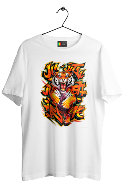 Men's t-shirt with prints Jujutsu. Animal, japan, jiu jitsu, jujutsu, martial arts, ninja, samurai, sport, tiger. 2070702