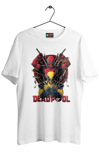 Men's t-shirt with prints Deadpool & Wolverine. Action movie, comic, deadpool, fantasy, film, logan, marvel, mutant, superhero, x-men. 2070702