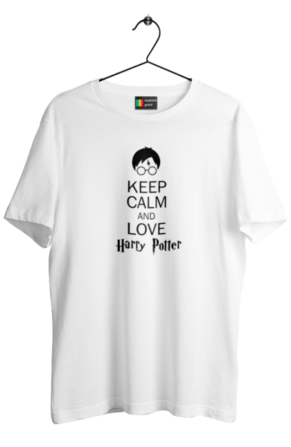 Футболка чоловіча з принтом "Keep calm and love Harry Potter". Gryffindor, harry potter, hogwarts, keep calm, гаррі поттер, грифіндор, книга, фільм, франшиза, хогвартс. 2070702