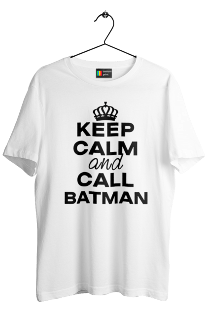 Футболка чоловіча з принтом "Keep Calm and Call Batman чорна". Бетмен, з написами, зберігай спокій, меми, популярні, прикольні. 2070702