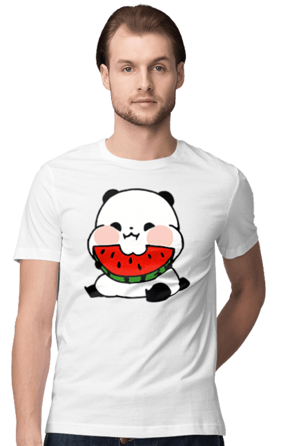 Футболка чоловіча з принтом "Задоволена панда їсть кавун". Задоволена панда, кавун, панда. futbolka.stylus.ua