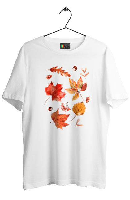 Футболка чоловіча з принтом "Осіннє листя". Акварель, вересень, дерева, жовтень, калина, листя, осінь. KRUTO.  Магазин популярних футболок
