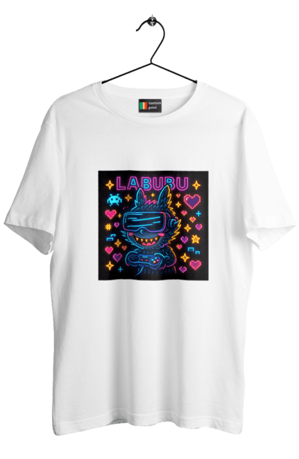 Футболка чоловіча з принтом "Лабубу". Vrочки, геймеркультура, геймпад, іконкиаркади, кіберарт, лабубу, неонгеймінг, піксельарт, ретроаркада, світиться. 2070702
