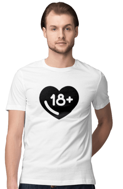 Футболка чоловіча з принтом "18+". 18+, запрет, секс, сердце, черное. 2070702