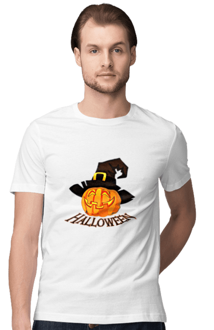 Футболка чоловіча з принтом "Хеллоуін". Halloween, гарбуз, жутній сезон, осінь. Loyena Shop