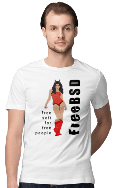 Футболка чоловіча з принтом "Freebsd Для Вільних". Bsd, freebsd, unix, адміністратор, айті, айтішник, безкоштовна, безкоштовно, бестія, вільна, демон, демонесса, дівчина, для дорослих, доступність, еротика, еротична, жінка, незалежність, операційна система, ос, програміст, програмне забезпечення, свобода, сисадмін, система, системний адміністратор, софт, текст, червоний, чорний. 2070702