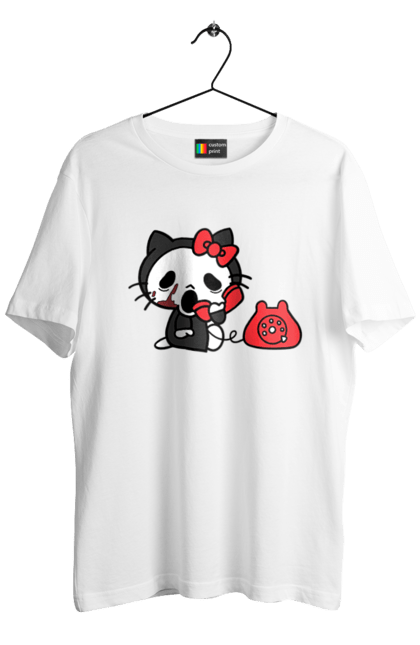 Футболка мужская с принтом Хелло Китти Хэллоуин. Halloween, hello kitty, бренд, кот, котенок, персонаж, хелло китти, хэллоуин. 2070702