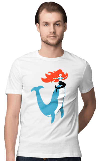 Футболка чоловіча з принтом "Русалка І Кит". Кит, море, русалка. 2070702