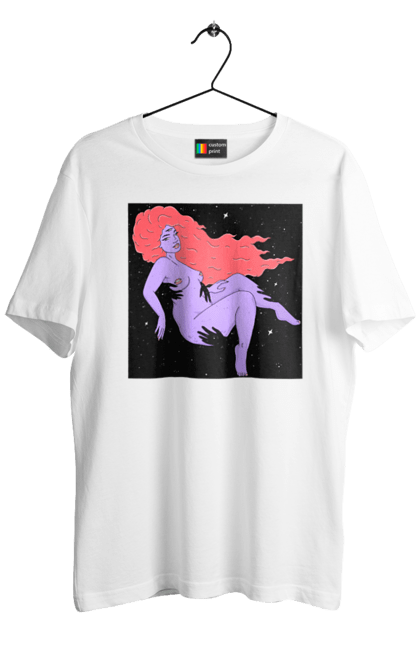 Футболка чоловіча з принтом "Фіолетова Дівчина В Чорній Дирі". Дівчина, лапають. 2070702