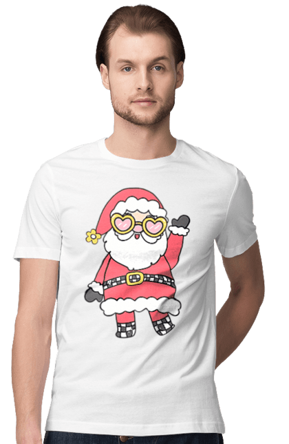 Men's t-shirt with prints Santa Claus with glasses. Christmas decor, christmas print, festive mood, new year, santa claus, winter holidays. 2070702