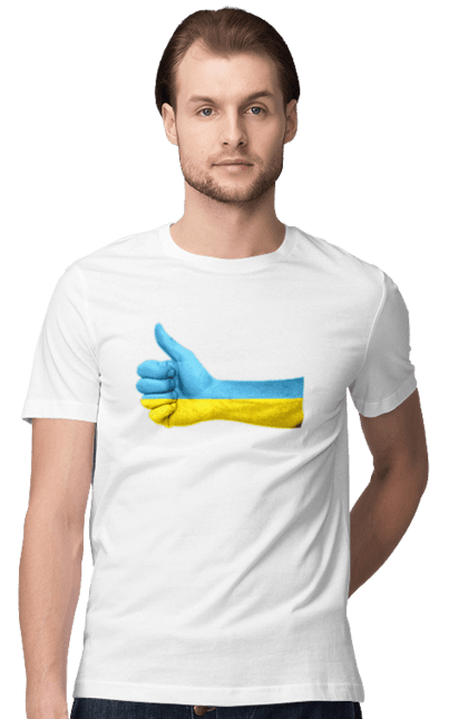 Футболка чоловіча з принтом "Like". Like, ua, жовтий, рука, синий, україна. CustomPrint.market