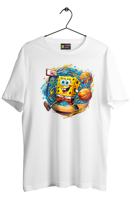 Футболка чоловіча з принтом "Губка Боб". Spongebob, баскетбол, губка боб, м`яч, мультик, мультсеріал, спанч боб, спорт. 2070702